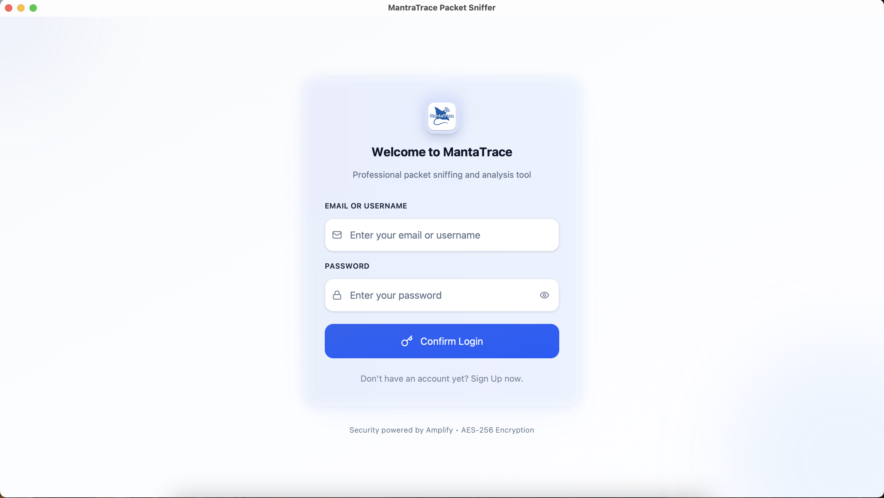 MantaTrace Login Form